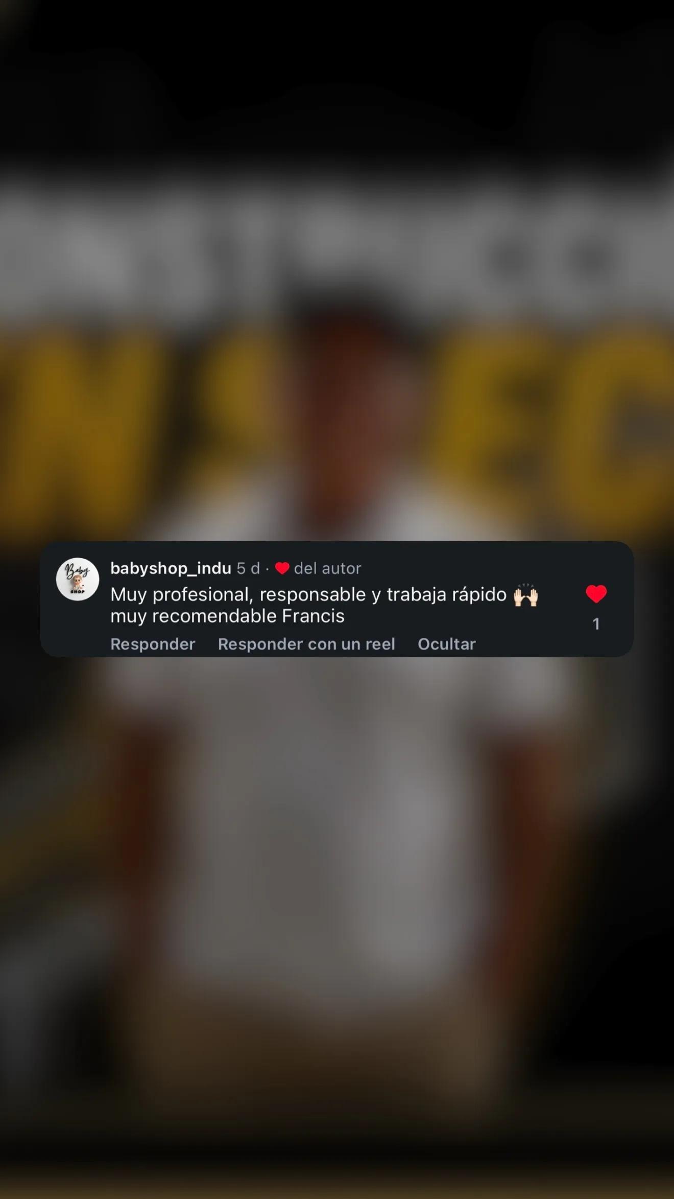 Reseña de cliente de Ferreira en Instagram